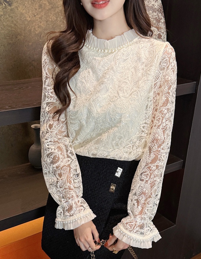 Lace hollow tops long sleeve spring shirt for women