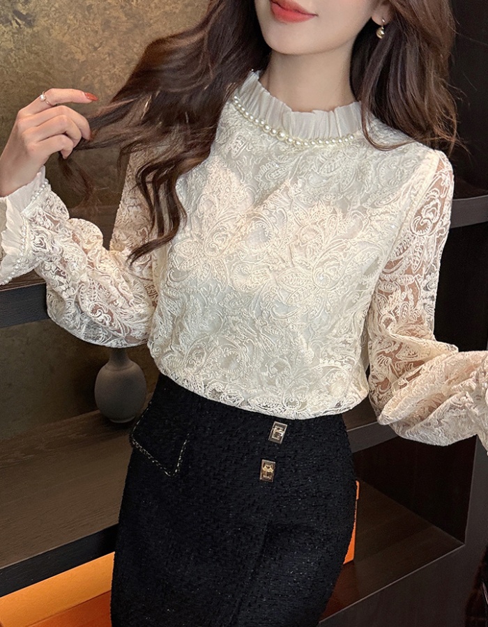 Lace hollow tops long sleeve spring shirt for women