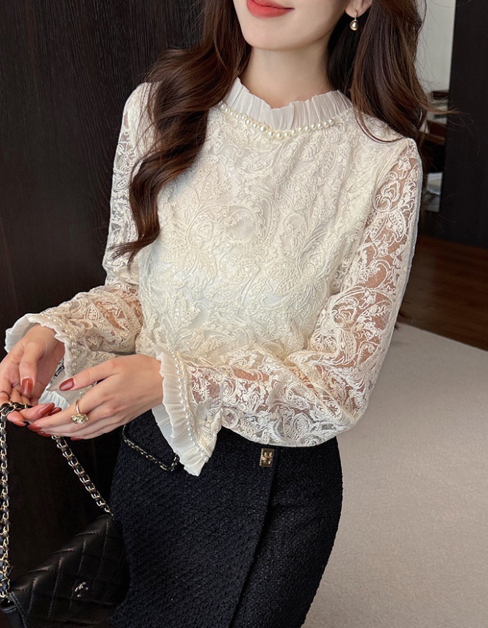 Lace hollow tops long sleeve spring shirt for women