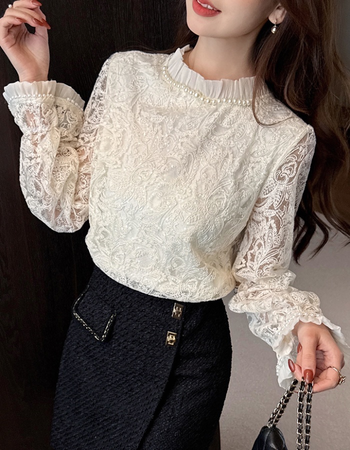 Lace hollow tops long sleeve spring shirt for women