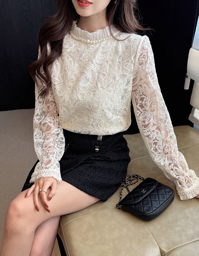 Lace hollow tops long sleeve spring shirt for women