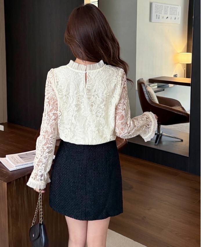 Lace hollow tops long sleeve spring shirt for women