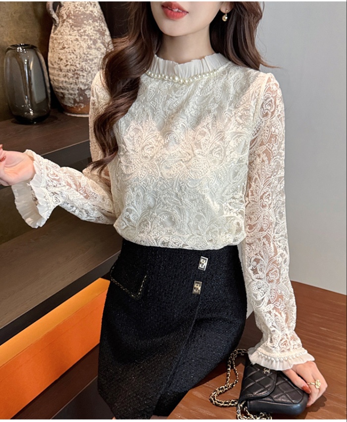 Lace hollow tops long sleeve spring shirt for women