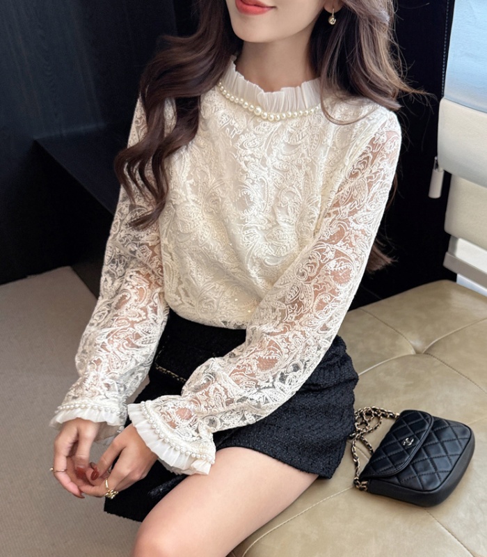 Lace hollow tops long sleeve spring shirt for women