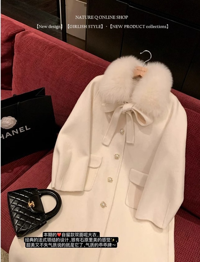 Long two-sided woolen coat winter wool overcoat for women