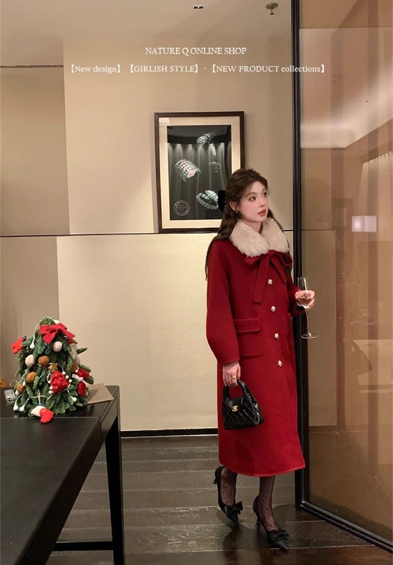 Long two-sided woolen coat winter wool overcoat for women