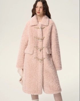 Sweet lambs wool cubs woolen coat lapel long winter coat