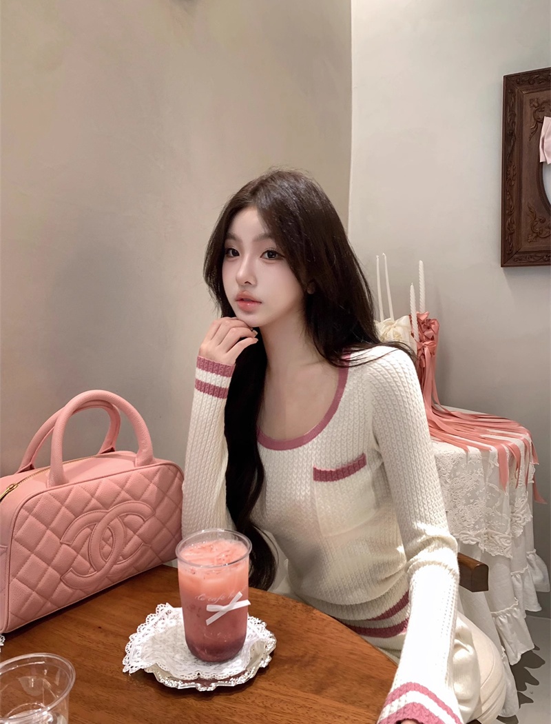 Casual grain bottoming shirt knitted tops