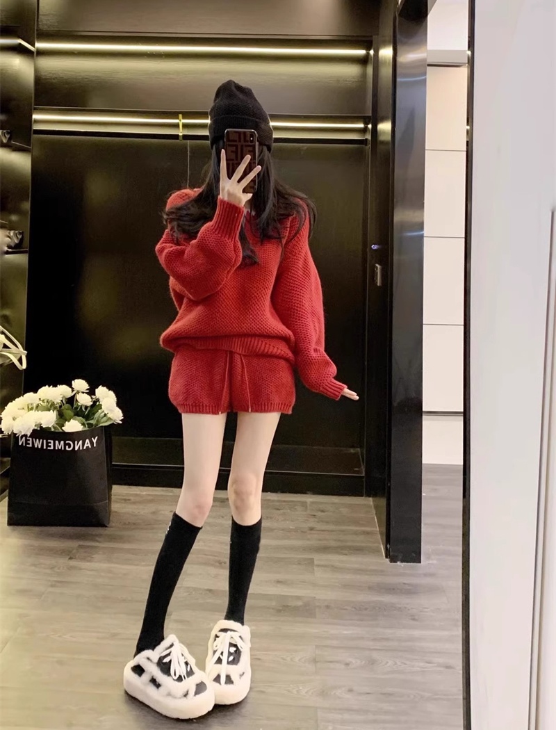 Autumn and winter chanelstyle knitted shorts 2pcs set