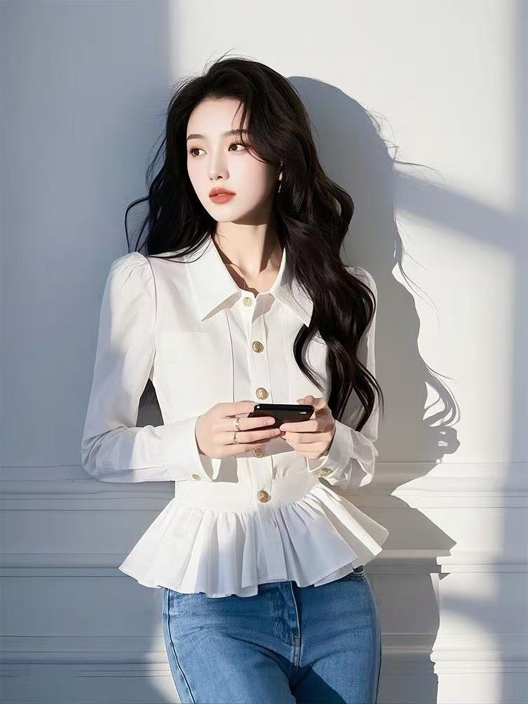 Spring and autumn pinched waist shirt for women