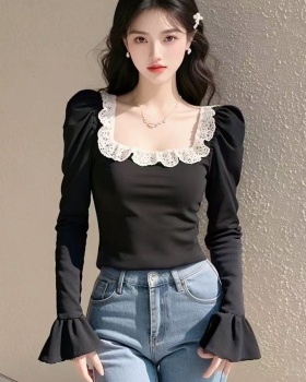 Slim trumpet sleeves T-shirt lady tops for women