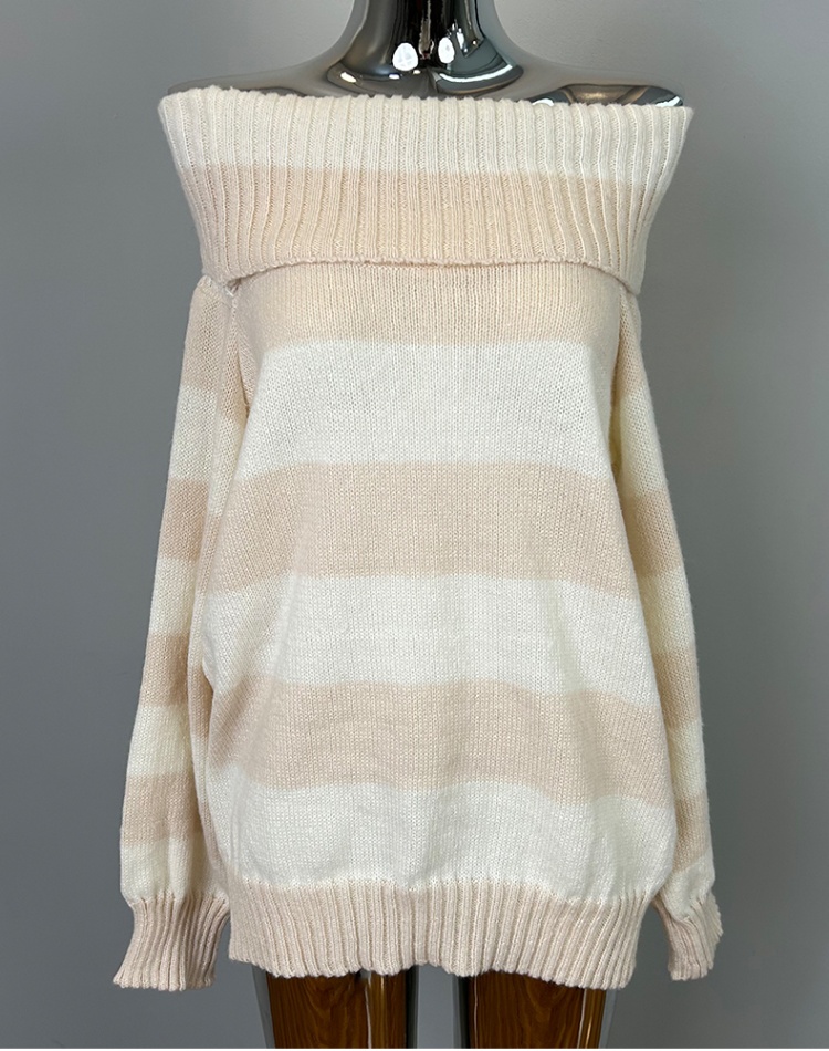 Stripe hip strapless enticement romantic sweater for women