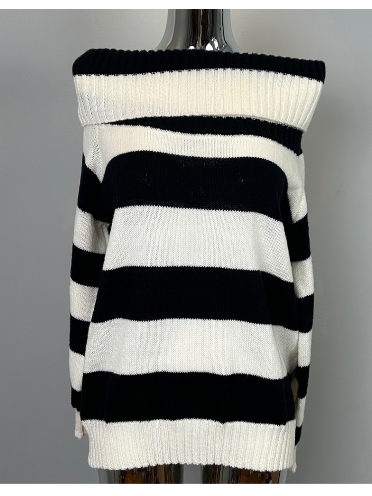 Stripe hip strapless enticement romantic sweater for women