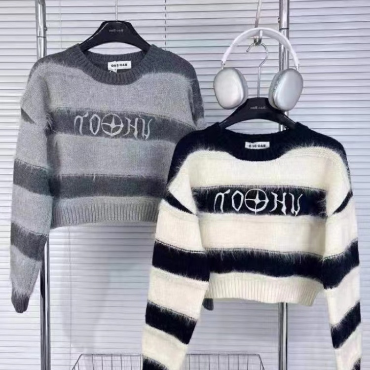 Tassels stripe sweater long sleeve tops for women