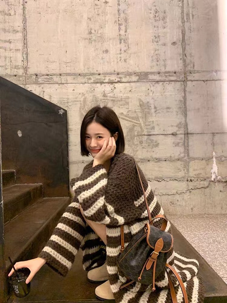 Mixed colors twist sweater autumn lazy cardigan for women