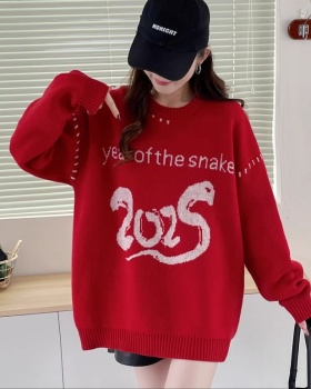 Loose red sweater autumn and winter couple clothes for women