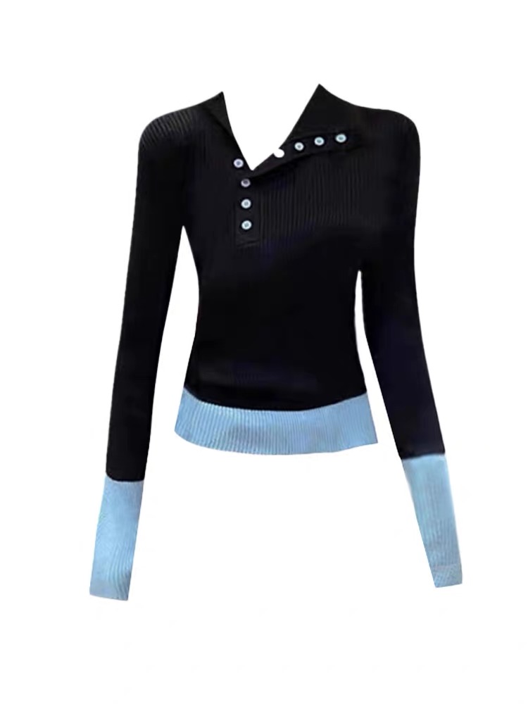 Knitted tops lapel bottoming shirt for women