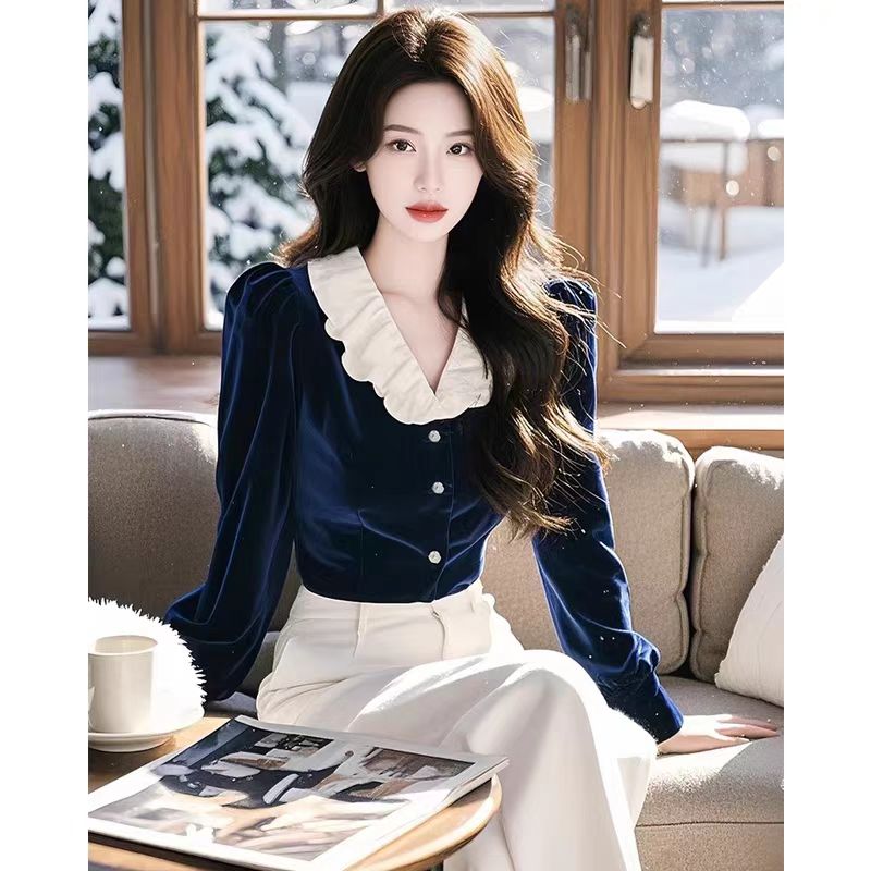 Blue Western style shirt fashion tops for women