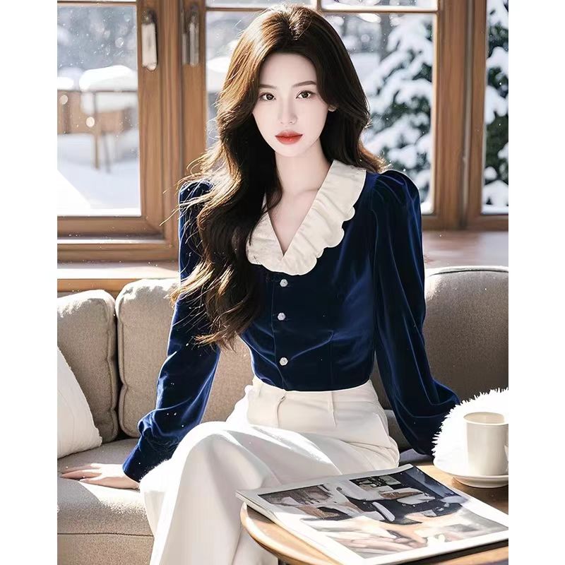 Blue Western style shirt fashion tops for women