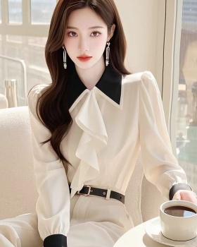 Lotus leaf collar white tops spring shirt for women