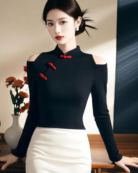 Temperament unique sweater black Chinese style tops for women