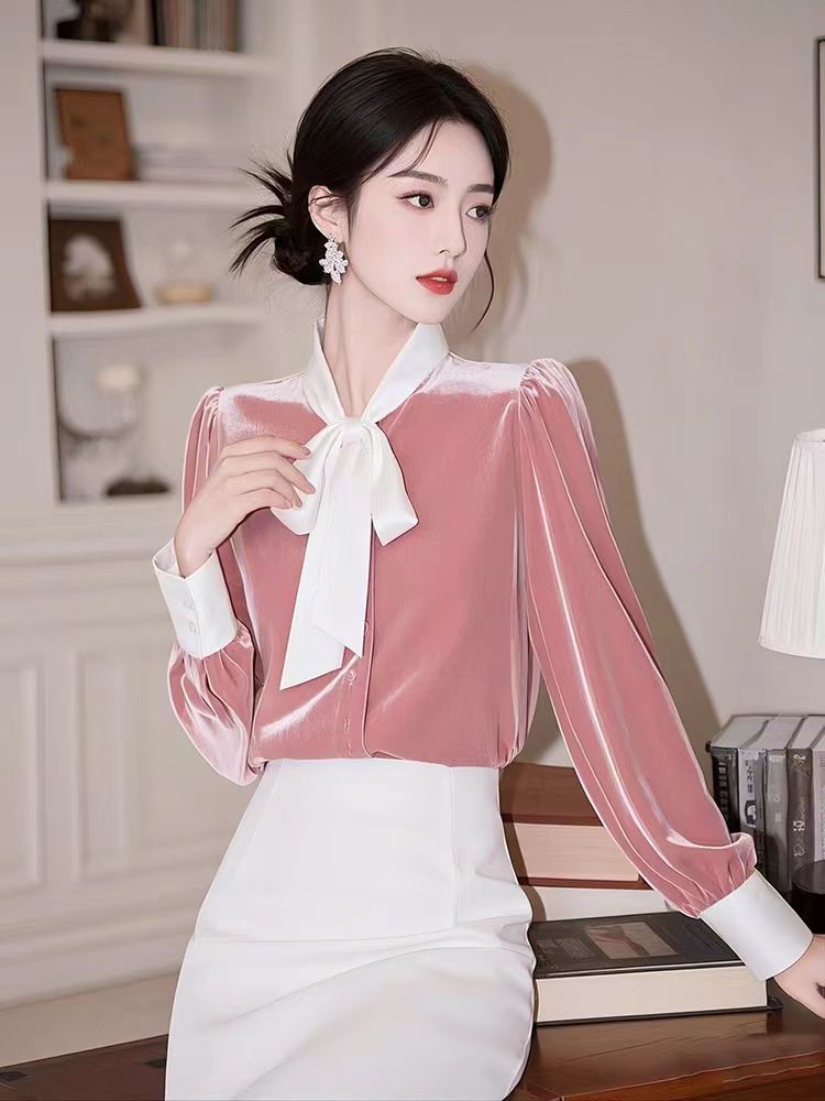 Temperament spring small shirt pink tops for women