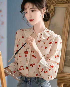 Retro spring tops France style printing shirt for women