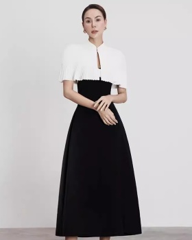 Black-white long dress splice dress 2pcs set