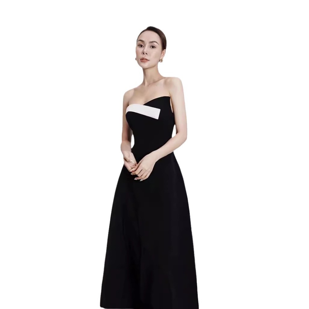 Black-white long dress splice dress 2pcs set