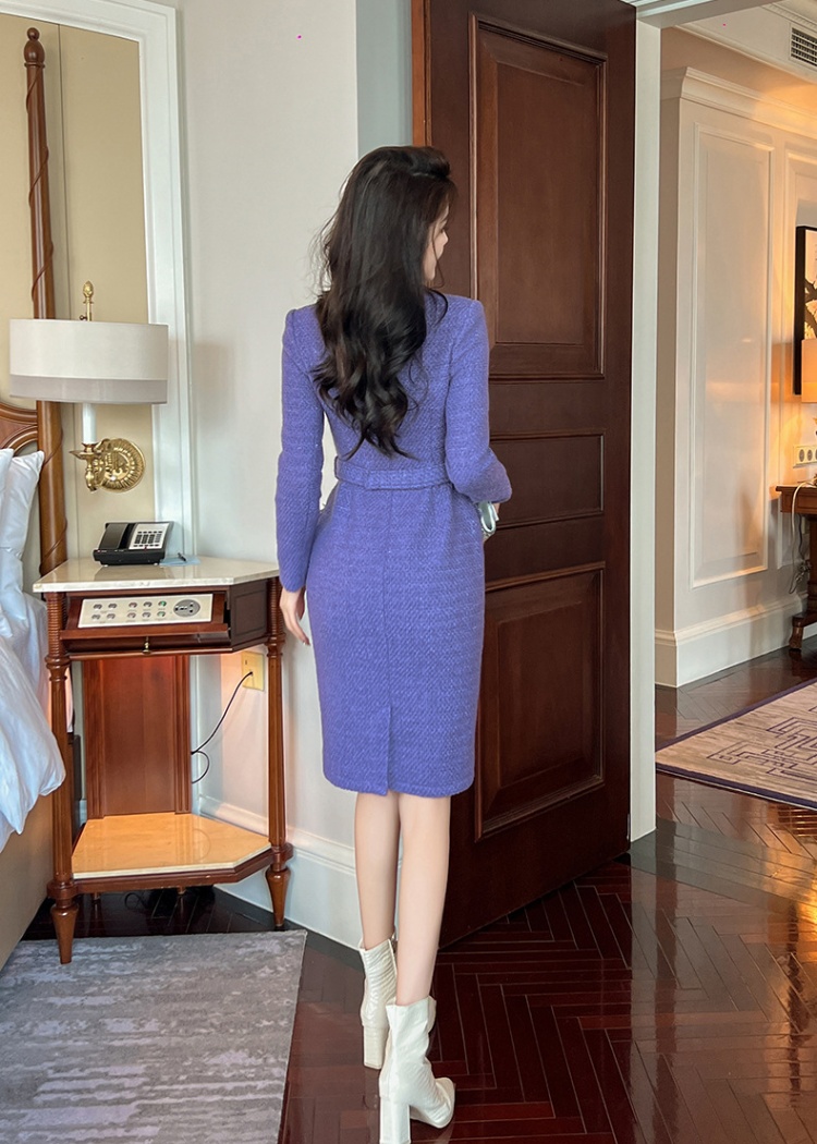 Fashion purple pinched waist bow dress for women