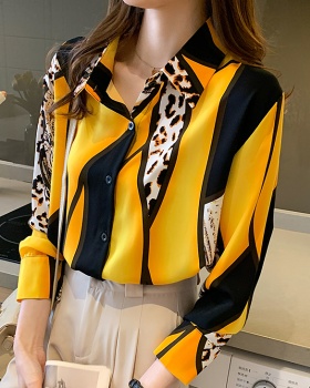 Leopard tops long sleeve chiffon shirt for women