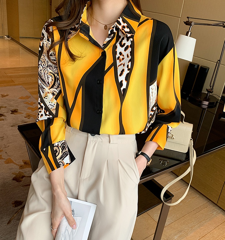 Leopard tops long sleeve chiffon shirt for women