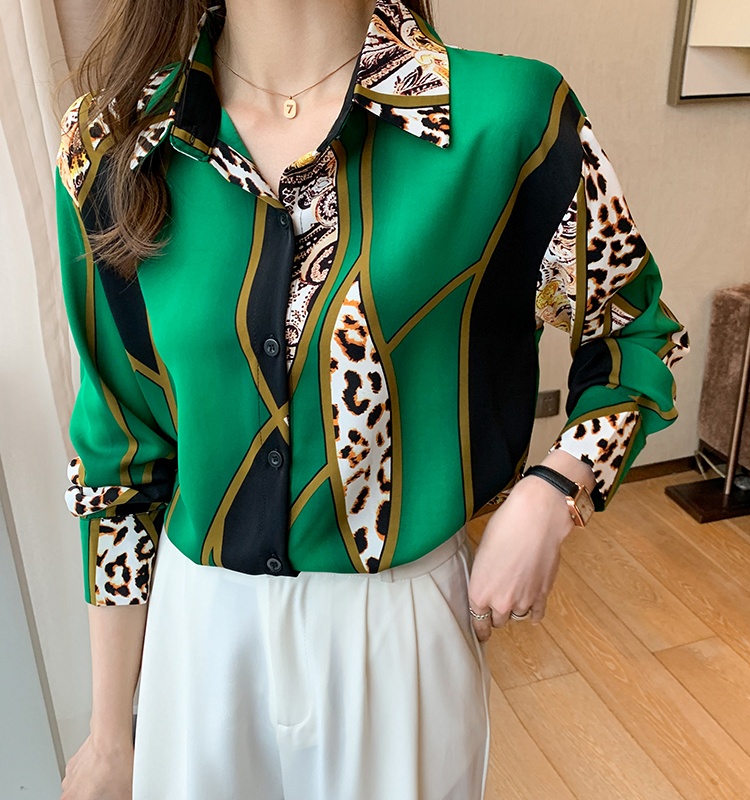 Leopard tops long sleeve chiffon shirt for women