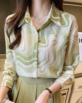 Light green long sleeve stripe France style shirt for women