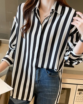 Spring loose small shirt stripe Korean style shirt for women