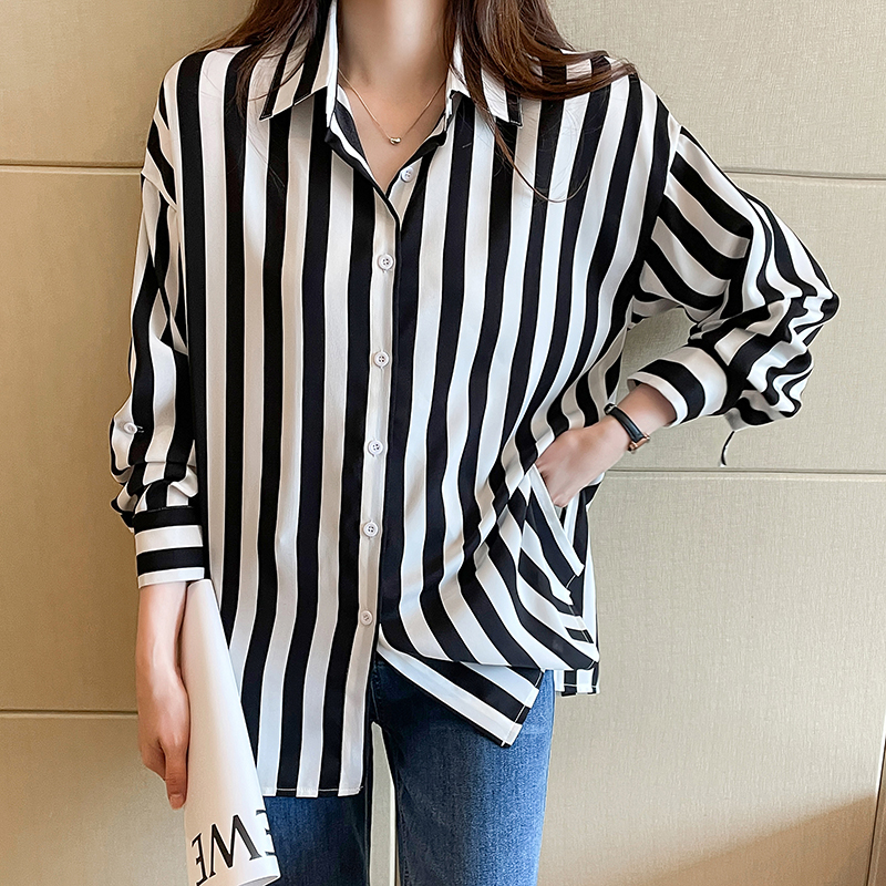 Spring loose small shirt stripe Korean style shirt for women