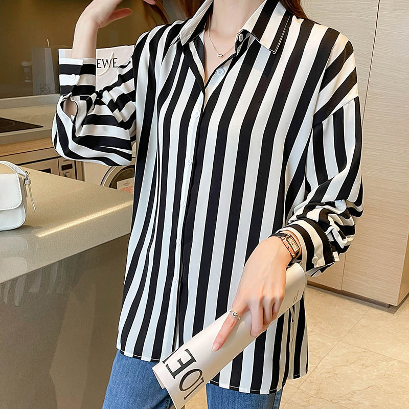 Spring loose small shirt stripe Korean style shirt for women