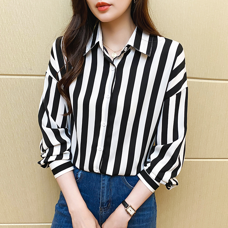 Spring loose small shirt stripe Korean style shirt for women