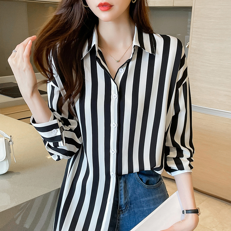 Spring loose small shirt stripe Korean style shirt for women