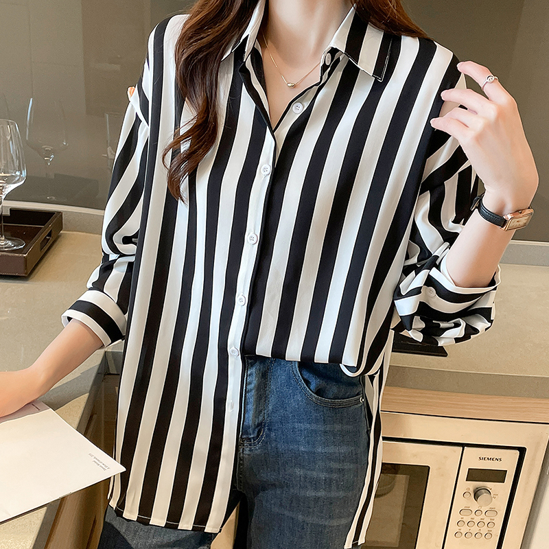 Spring loose small shirt stripe Korean style shirt for women