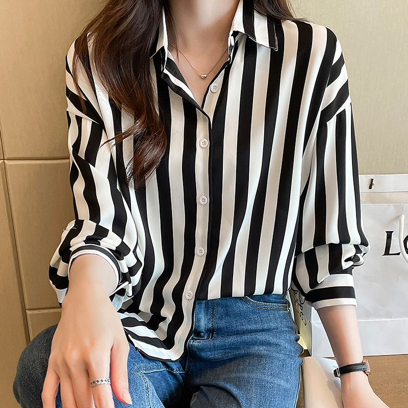 Spring loose small shirt stripe Korean style shirt for women