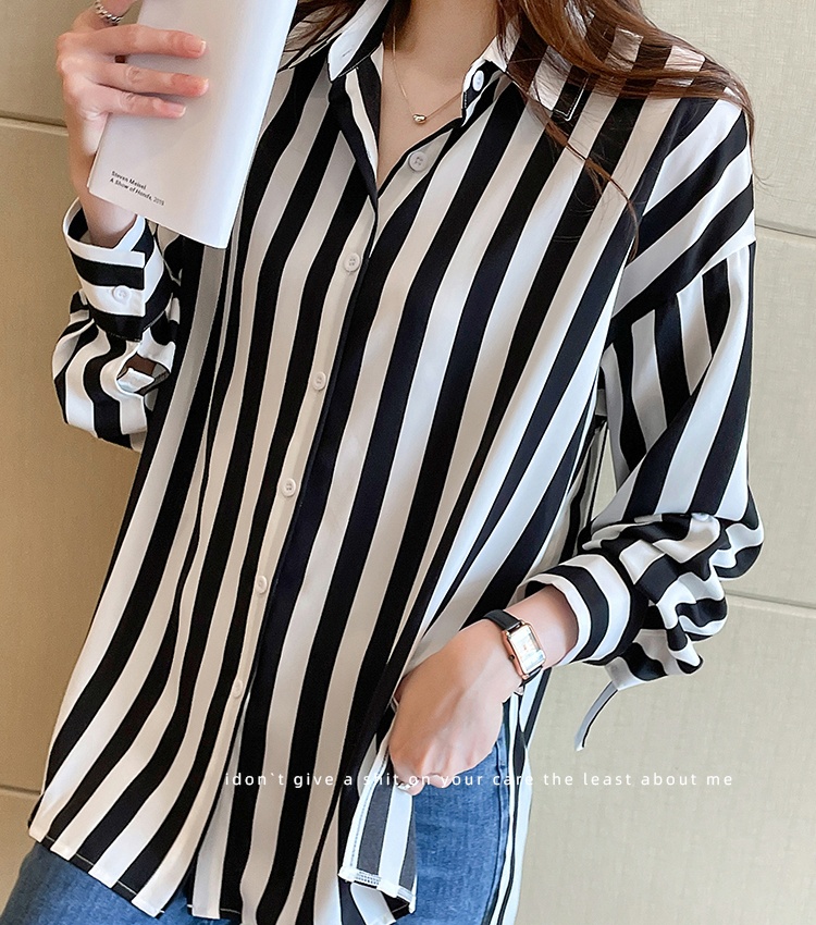 Spring loose small shirt stripe Korean style shirt for women