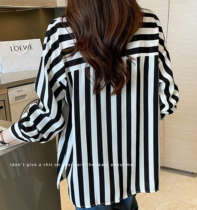 Spring loose small shirt stripe Korean style shirt for women