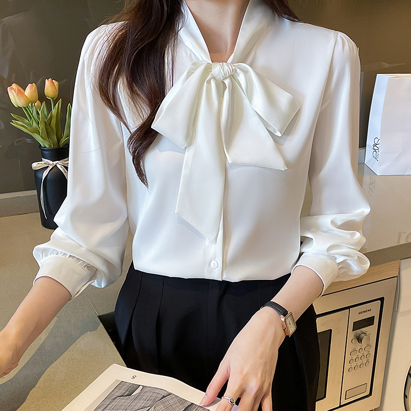 White long sleeve chiffon shirt streamer shirt for women