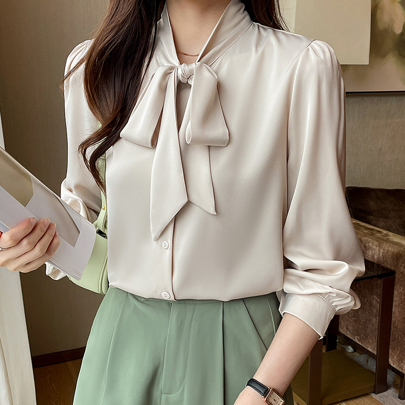 White long sleeve chiffon shirt streamer shirt for women