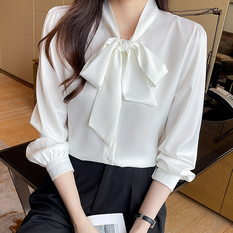 White long sleeve chiffon shirt streamer shirt for women