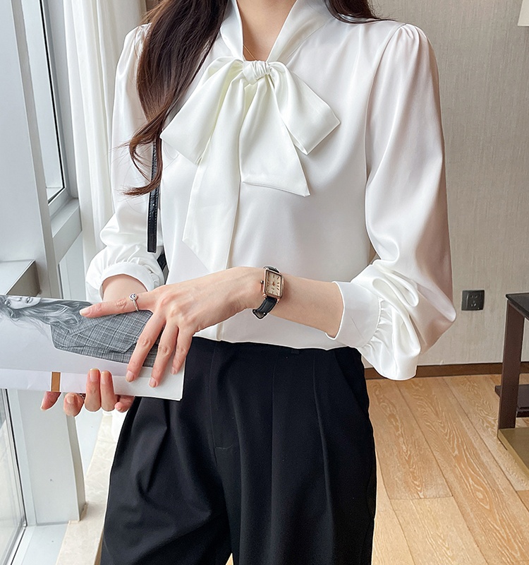 White long sleeve chiffon shirt streamer shirt for women