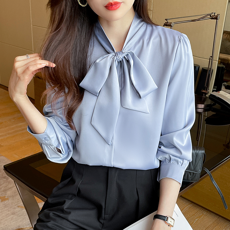 White long sleeve chiffon shirt streamer shirt for women