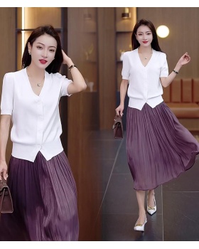 Summer long skirt short sleeve sweater a set for women