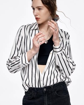 Silk temperament classic shirt lapel stripe tops